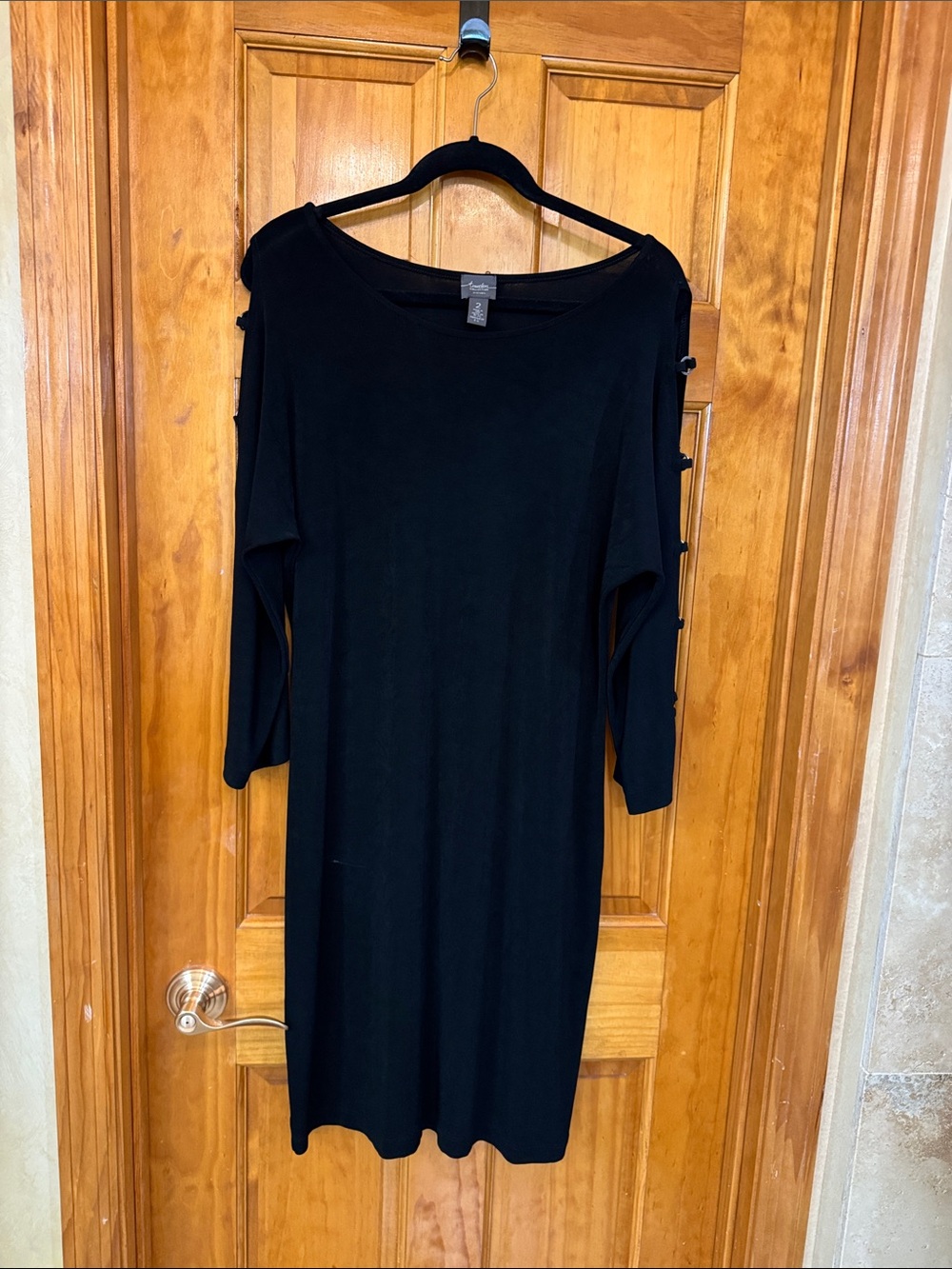 Black Midi Dress with Sleeve Button Detail